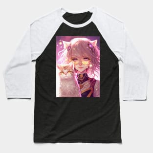 Cute Anime Cat Girl Baseball T-Shirt